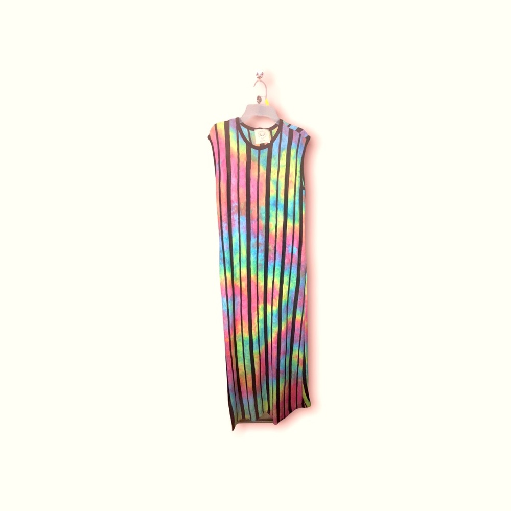 Fantastic Fawn Neon Multicolored Stripe Dress